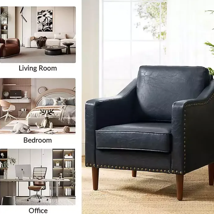 Kirklands Home Navy Faux Leather Bonita Accent Chair Blue