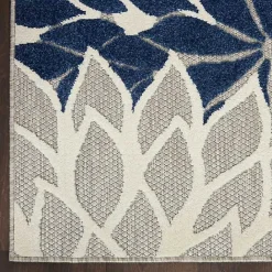 New Kirklands Home Navy Floral Burst Outdoor Area Rug, 5x7