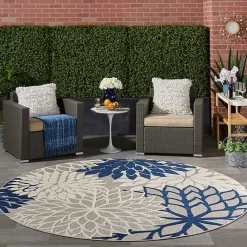 Discount Kirklands Home Navy Floral Burst Round Outdoor Area Rug, 7x7