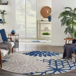 Discount Kirklands Home Navy Floral Burst Round Outdoor Area Rug, 7x7