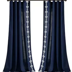 Outlet Kirklands Home Navy Geometric Border Curtain Panel, 84 in. Blue