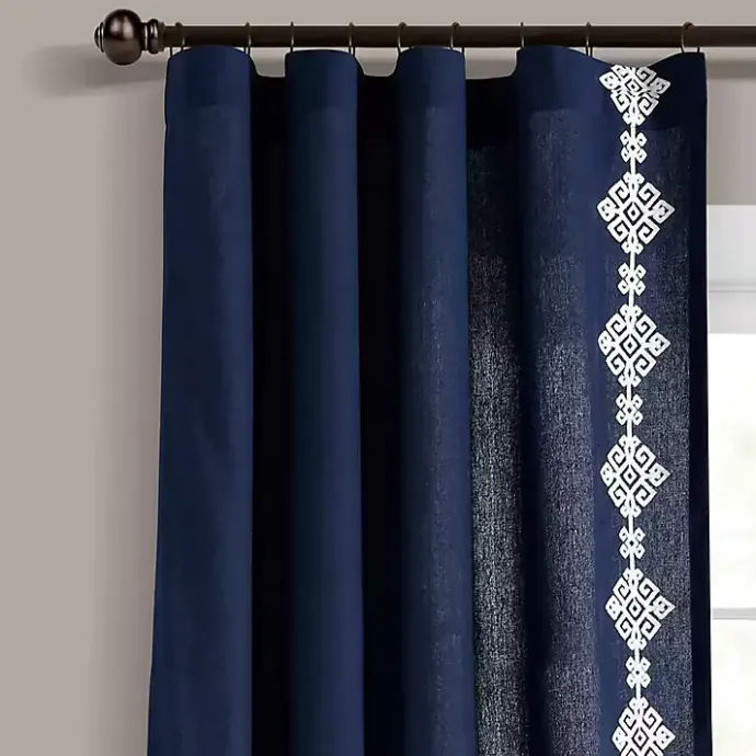 Outlet Kirklands Home Navy Geometric Border Curtain Panel, 84 in. Blue