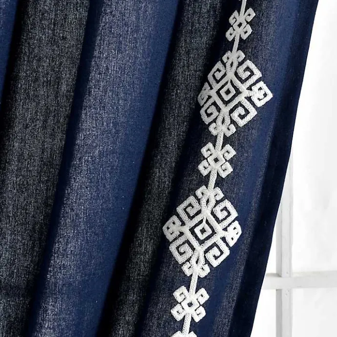 Outlet Kirklands Home Navy Geometric Border Curtain Panel, 84 in. Blue