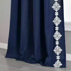 Outlet Kirklands Home Navy Geometric Border Curtain Panel, 84 in. Blue