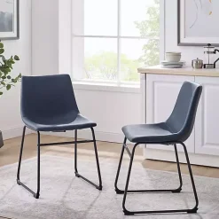Hot Kirklands Home Navy Leather Industrial Dining Chairs, Set of 2 Blue