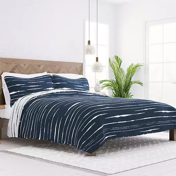 Outlet Kirklands Home Navy Linear Reversible 3-pc. Queen Quilt Set