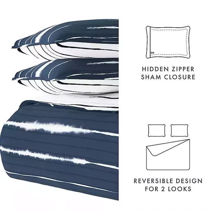 Outlet Kirklands Home Navy Linear Reversible 3-pc. Queen Quilt Set