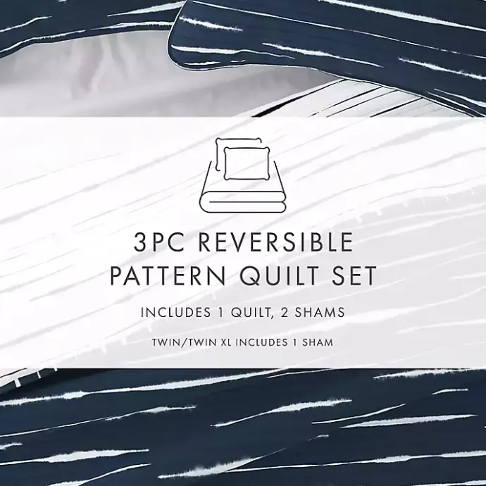 Outlet Kirklands Home Navy Linear Reversible 3-pc. Queen Quilt Set