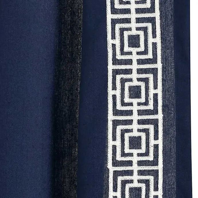 Kirklands Home Navy Modern Square Border Curtain Panel, 84 in. Blue