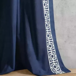 Kirklands Home Navy Modern Square Border Curtain Panel, 84 in. Blue