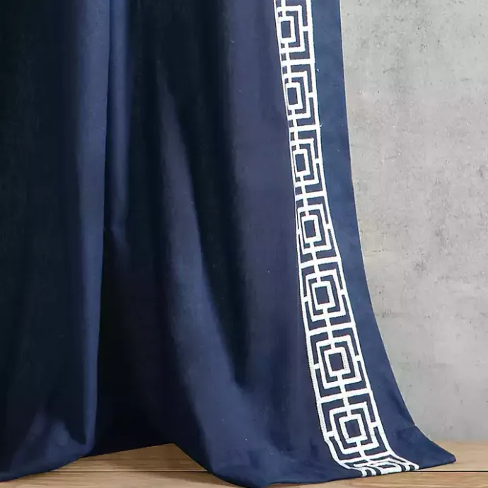 Kirklands Home Navy Modern Square Border Curtain Panel, 84 in. Blue