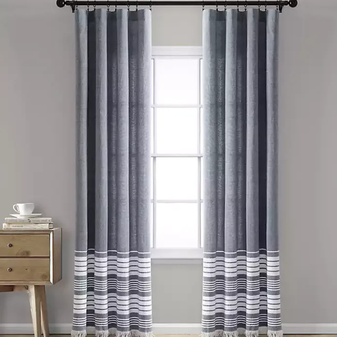 New Kirklands Home Navy Nantucket Fringe Curtain Panel Set, 84 in.