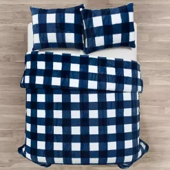 Sale Kirklands Home Navy Plaid Faux Fur 3-pc. Full/Queen Comforter Set