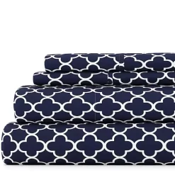 Best Kirklands Home Navy Quatrefoil 4-pc. Full Sheet Set Blue
