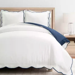 Clearance Kirklands Home Navy Scallop Edge 3-pc. Full/Queen Duvet Cover Set