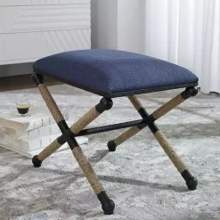 Discount Kirklands Home Navy Seat and Black Metal Ottoman Blue