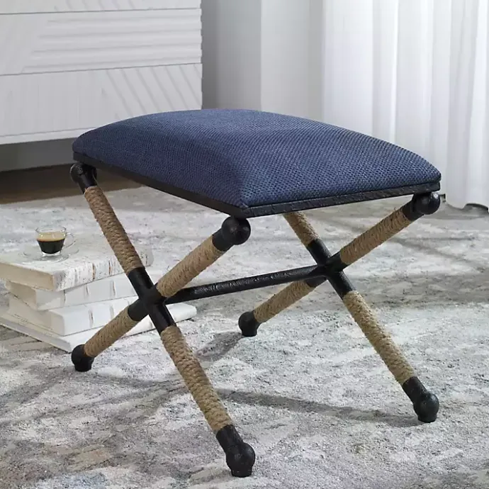 Discount Kirklands Home Navy Seat and Black Metal Ottoman Blue