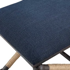 Discount Kirklands Home Navy Seat and Black Metal Ottoman Blue