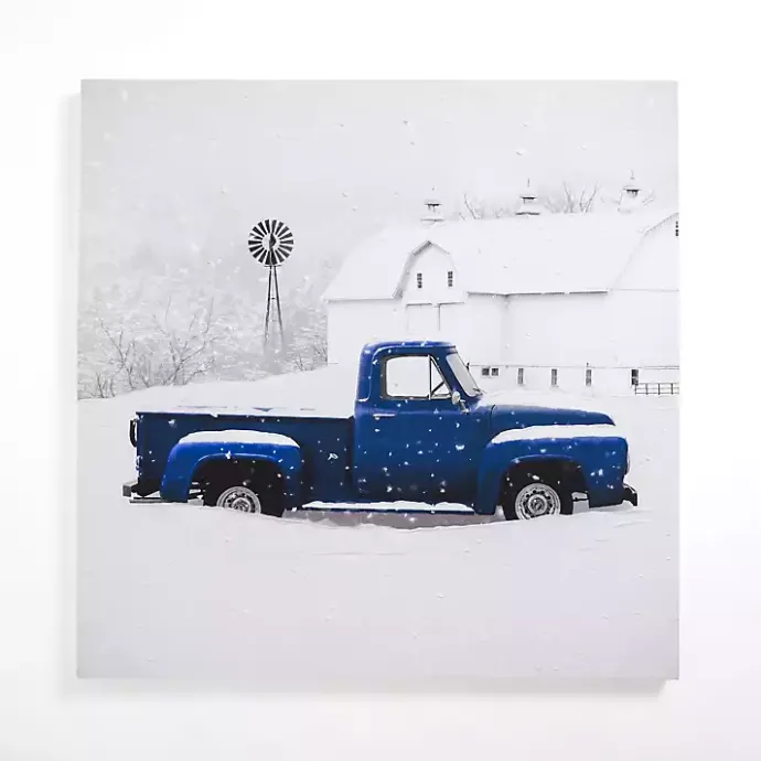Discount Kirklands Home Navy Snowy Pickup Truck Canvas Art Print