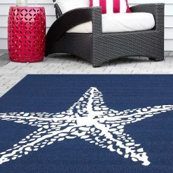 Hot Kirklands Home Navy Starfish Hooked Indoor/Outdoor Area Rug, 5x8
