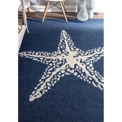 Hot Kirklands Home Navy Starfish Hooked Indoor/Outdoor Area Rug, 5x8