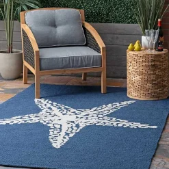 New Kirklands Home Navy Starfish Hooked Indoor/Outdoor Area Rug, 7x9
