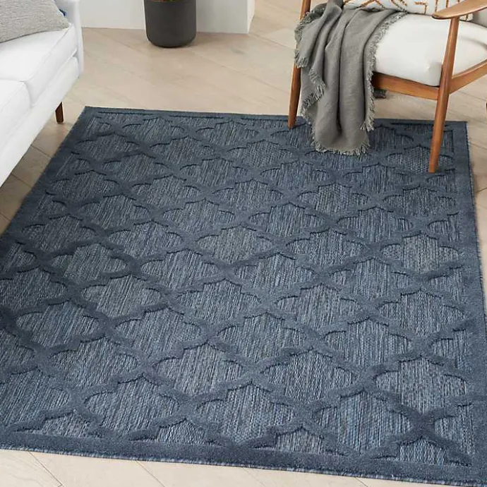 New Kirklands Home Navy Trellis Indoor/Outdoor Area Rug, 6x9 Blue
