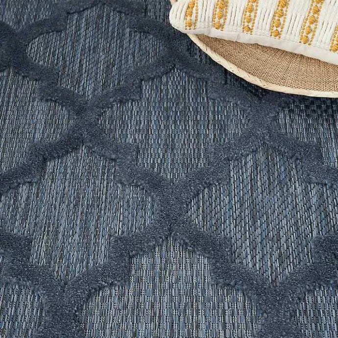 New Kirklands Home Navy Trellis Indoor/Outdoor Area Rug, 6x9 Blue