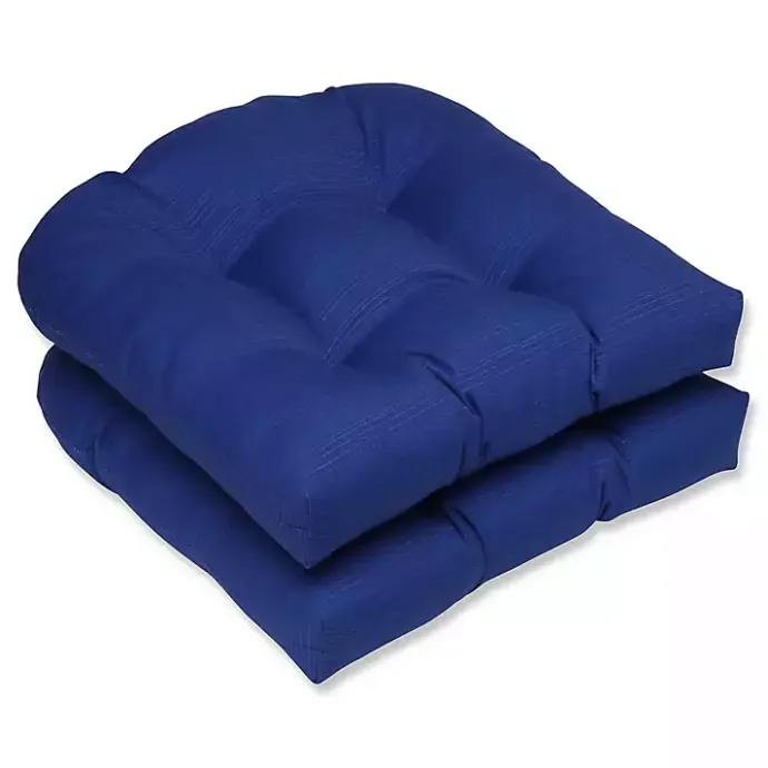 Discount Kirklands Home Navy Tufted Outdoor Wicker Chair Cushion, Set of 2 Blue