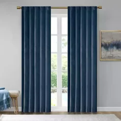 Kirklands Home Navy Velvet Greta Curtain Panel Set, 84 in. Blue