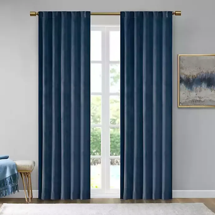 Outlet Kirklands Home Navy Velvet Greta Curtain Panel Set, 95 in. Blue
