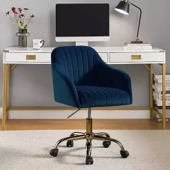 Outlet Kirklands Home Navy Velvet Swivel Jacyln Office Chair Blue