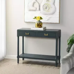 Hot Kirklands Home Navy Wood 2-Drawer Layla Console Table Blue