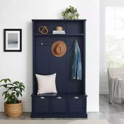 Clearance Kirklands Home Navy Wood Storage Bench Hall Tree Blue