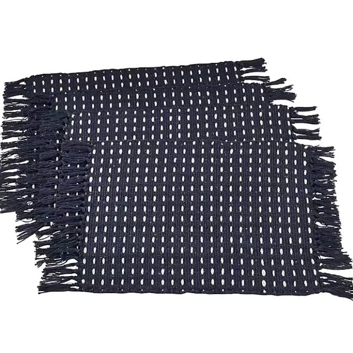 New Kirklands Home Navy Woven Dashed Placemats, Set of 4 Blue