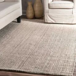 New Kirklands Home Neely Solid Jute Area Rug, 5x8 Tan