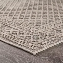 Online Kirklands Home Neutral Bordered Lattice Outdoor Area Rug, 5x7 Gray