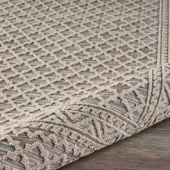 Online Kirklands Home Neutral Bordered Lattice Outdoor Area Rug, 5x7 Gray