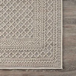 Online Kirklands Home Neutral Bordered Lattice Outdoor Area Rug, 5x7 Gray