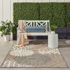 Kirklands Home Neutral Floral Burst Outdoor Area Rug, 5x7