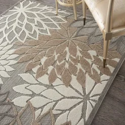 Kirklands Home Neutral Floral Burst Outdoor Area Rug, 5x7