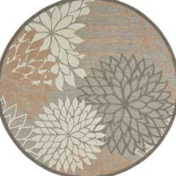 Kirklands Home Neutral Floral Burst Outdoor Round Area Rug, 7 ft.