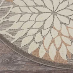 Kirklands Home Neutral Floral Burst Outdoor Round Area Rug, 7 ft.