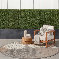Kirklands Home Neutral Floral Burst Outdoor Round Area Rug, 7 ft.