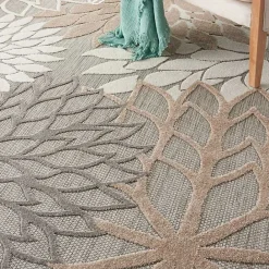 Kirklands Home Neutral Floral Burst Outdoor Round Area Rug, 7 ft.