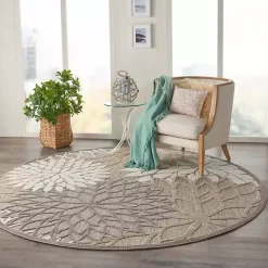 Kirklands Home Neutral Floral Burst Outdoor Round Area Rug, 7 ft.
