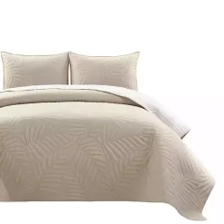 Kirklands Home Neutral Leaf Reversible 3-pc. Cali King Quilt Set