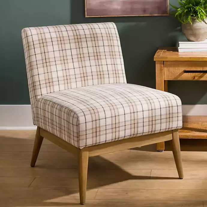 Online Kirklands Home Neutral Plaid Slipper Accent Chair