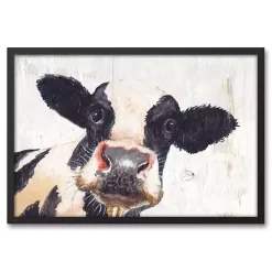 Hot Kirklands Home Neutral Staring Cow Framed Canvas Art Print