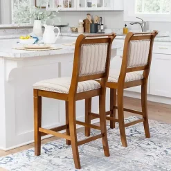 Outlet Kirklands Home Neutral Stripes Upholstered Emmy Counter Stool Tan